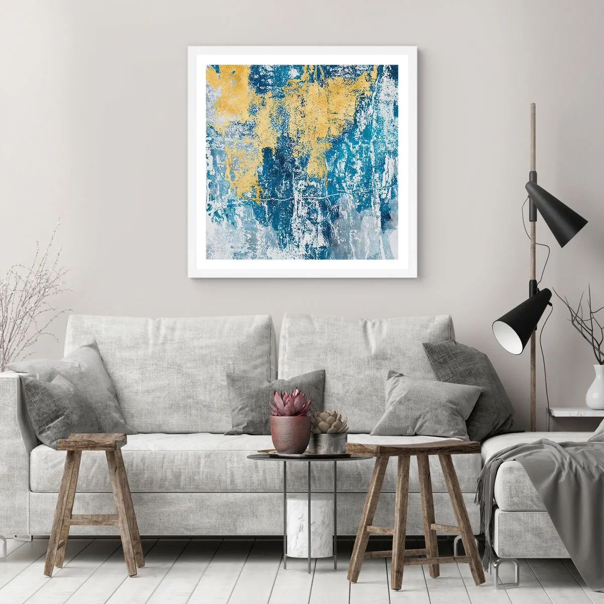 Poster in een witte lijst - Abstractie vol met weer - 40x40 cm
