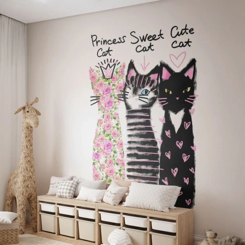 Fotobehang Standard Eco - Er waren drie katten - Voor kinderen, Kat, Dieren - 300x210 cm