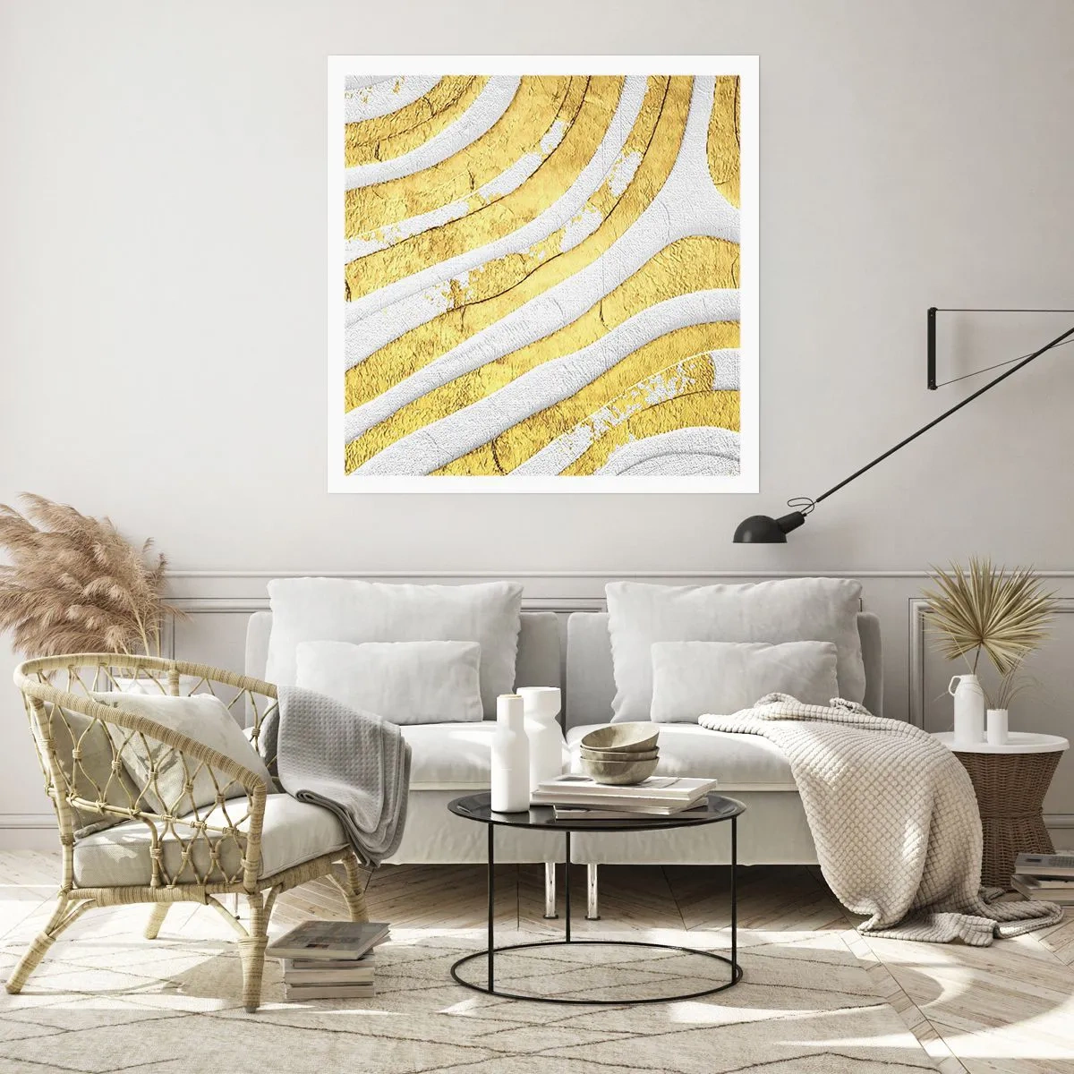 Poster - Compositie in wit en goud - 60x60 cm