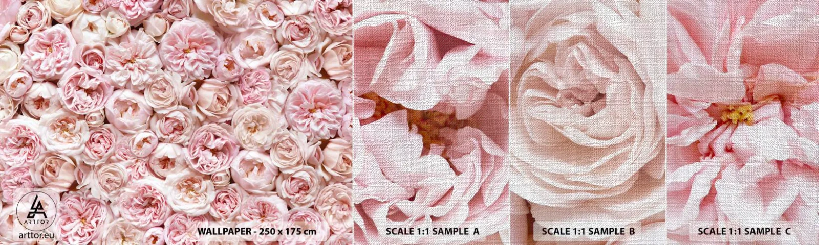 Fotobehang Monster Premium Canvas - Een bed van rozen - Bloemen, Pastel, Rozen - 100x30 cm