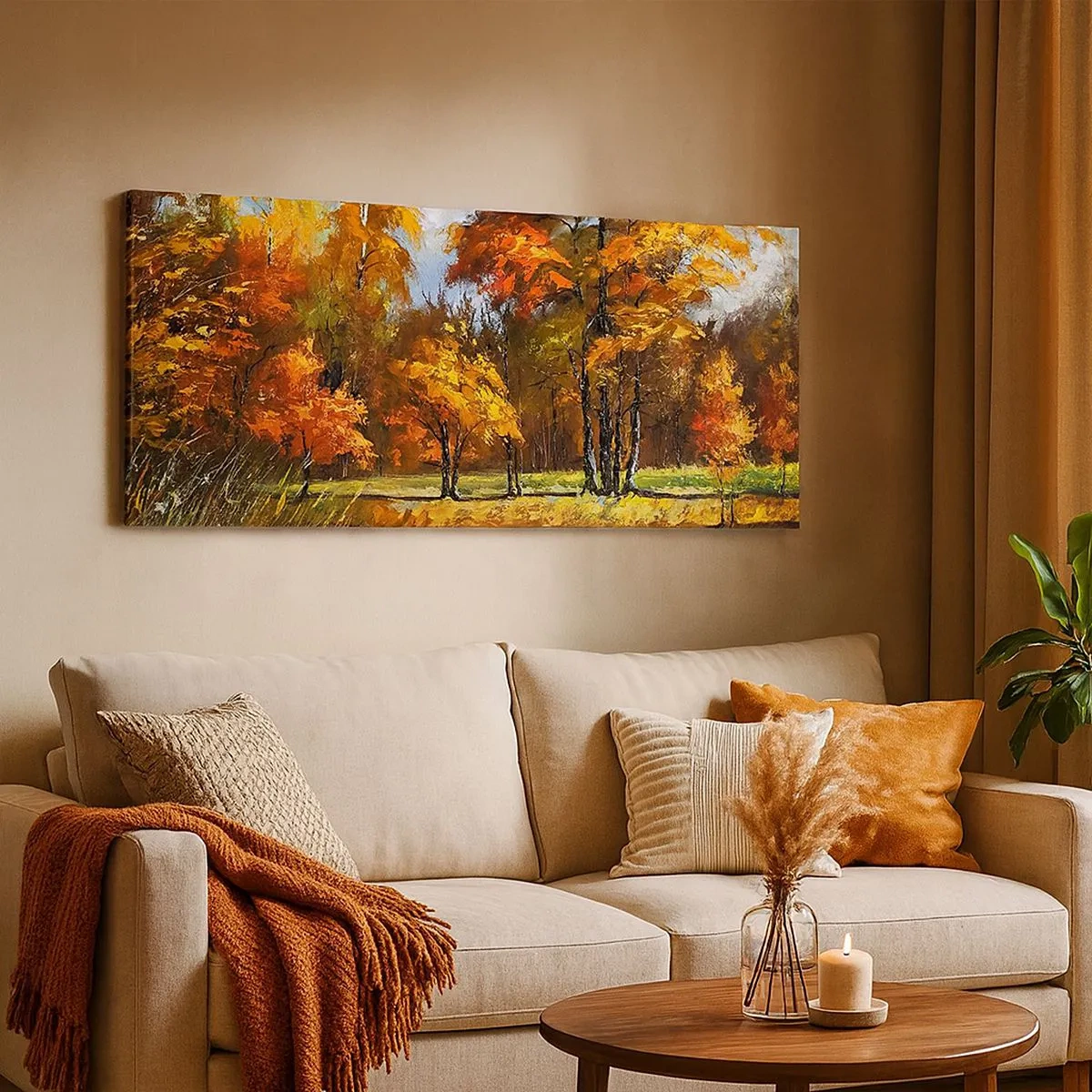 Schilderen op canvas - Landschap in goud en brons - 100x40 cm