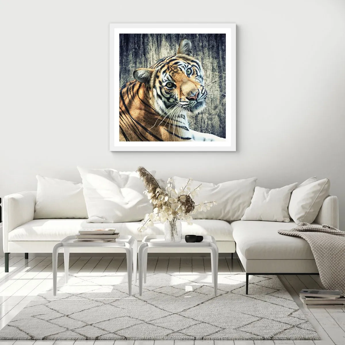 Poster in een witte lijst - Portret in stromen van licht - 60x60 cm