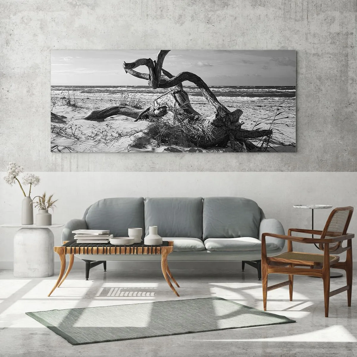 Schilderen op glas - Zee sculptuur - 140x50 cm