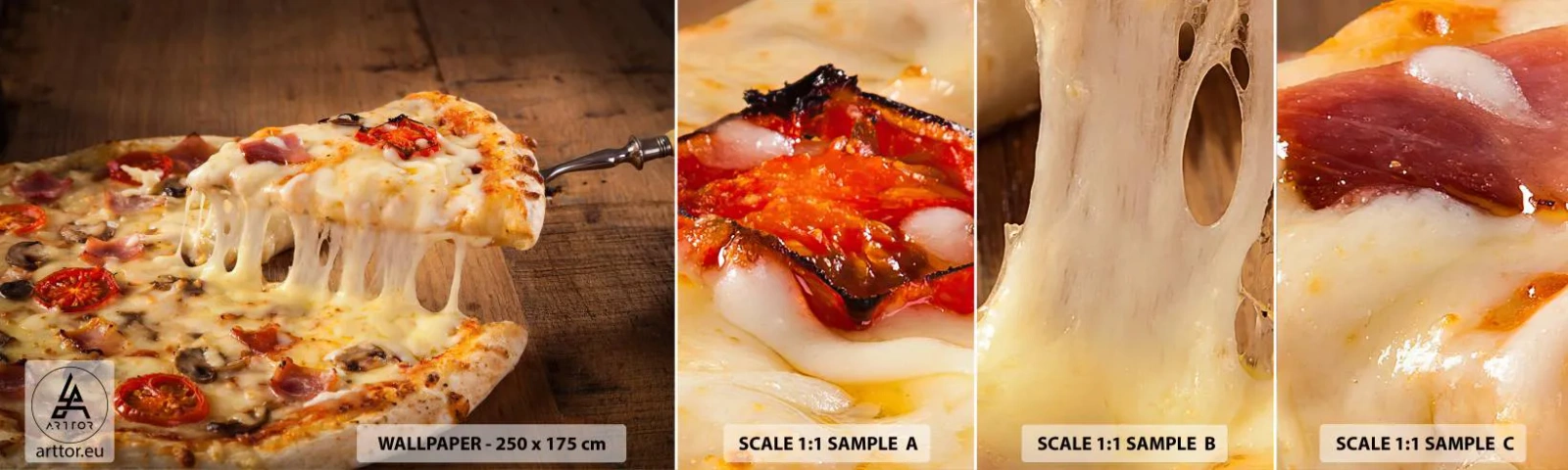 Fotobehang Monster Zelfklevend Deluxe Sticker - Een meesterwerk van Italiaanse kunst - Gastronomie, Pizza, Italië - 100x30 cm