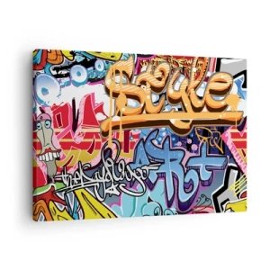 Schilderen op canvas - Kleurrijke graffiti met dynamische inscripties en illustraties - 70x50cm - Muurschilderingen, muurschilderingen, muurschilderingen ... - Moderne wanddecoratie voor woonkamer en slaapkamer ARTTOR