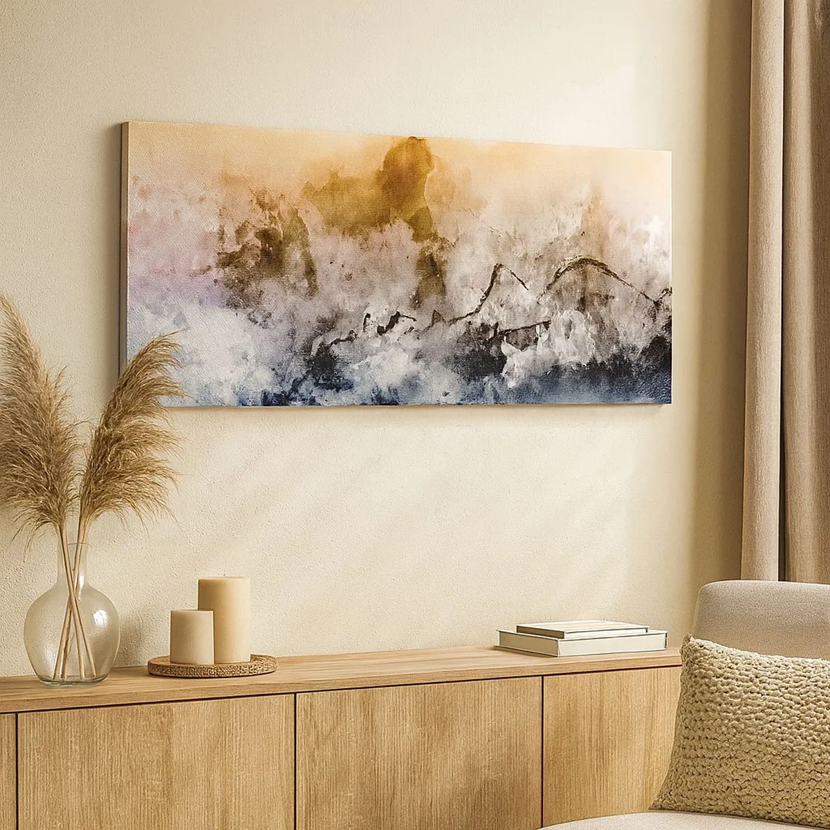 Schilderen op canvas - Verdronken in een wolk van mist - 100x40 cm