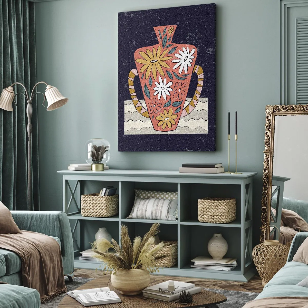 Schilderen op canvas - Beschilderde kruik - 65x120 cm
