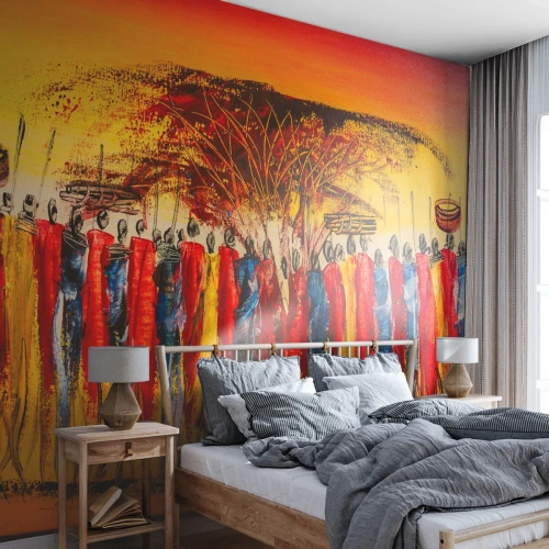 Fotobehang Standard Eco - Daar, daar, daar gaan ze - Deel, Mensen, Afrika - 450x315 cm