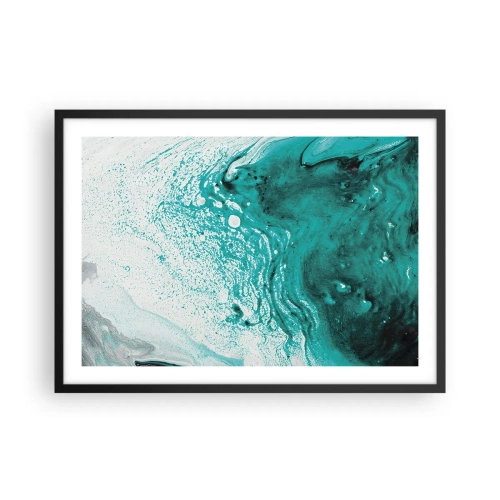 Poster in een zwarte lijst - Versmelten in wit en turkoois - 70x50 cm