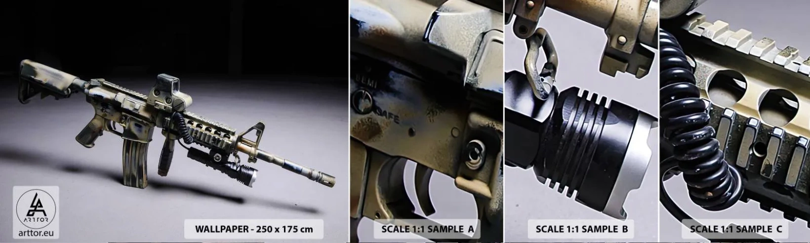 Fotobehang Monster Zelfklevend Deluxe Sticker - Altijd dreigend - Leger, Geweer, Wapen - 100x30 cm