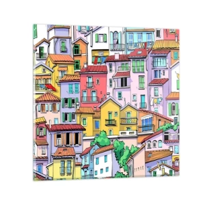 Schilderen op glas - Vrolijke stad - 30x30 cm