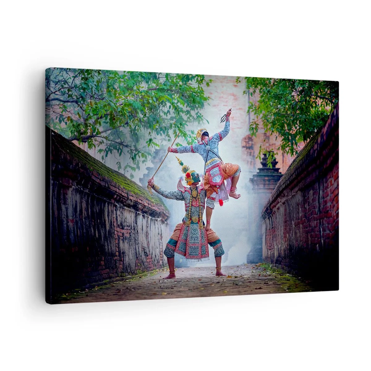 Schilderen op canvas - Traditionele dans in een historische omgeving met een muur en bomen - 70x50cm - De dans is verwoestend mooi - Moderne wanddecoratie voor woonkamer en slaapkamer ARTTOR