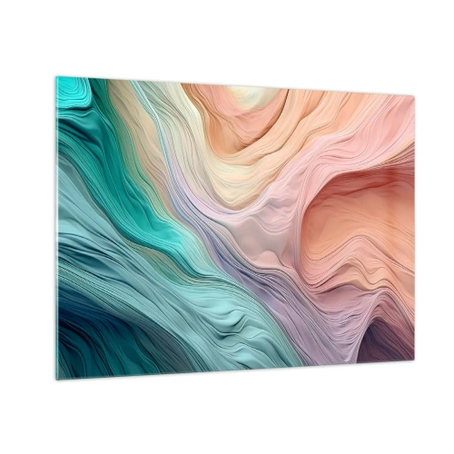 Schilderen op glas - Een kleurrijke abstractie die lijkt op golven en rotsen - 70x50cm - Regenboog golf - Moderne wanddecoratie voor woonkamer en slaapkamer ARTTOR