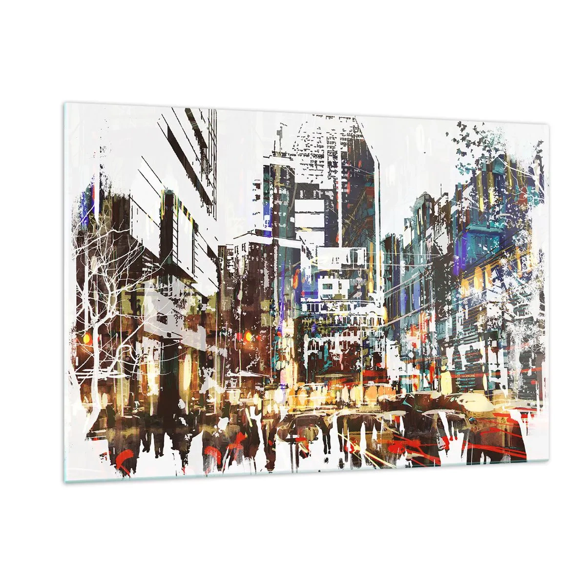 Schilderen op glas - Een glinsterende stad - 120x80 cm