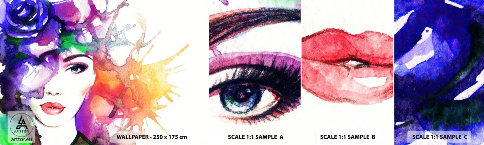 Fotobehang Staaltje Standard Eco - Met hoofd in de wolken - Vrouw, Het gezicht van de vrouw, Abstractie - 100x30 cm