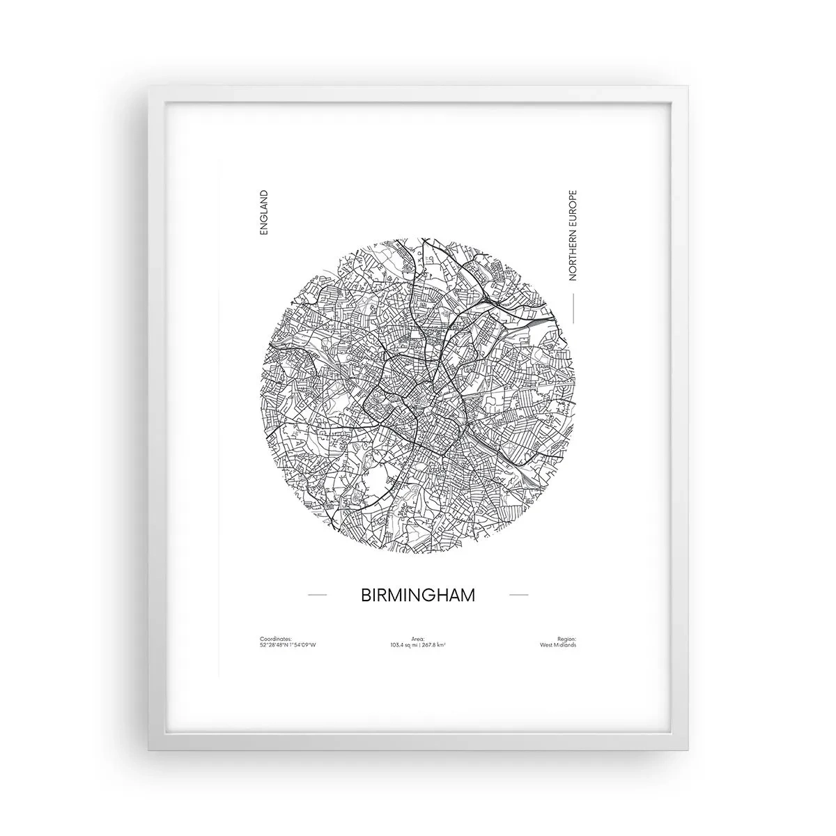 Poster in een witte lijst - Anatomie van Birmingham - 40x50 cm