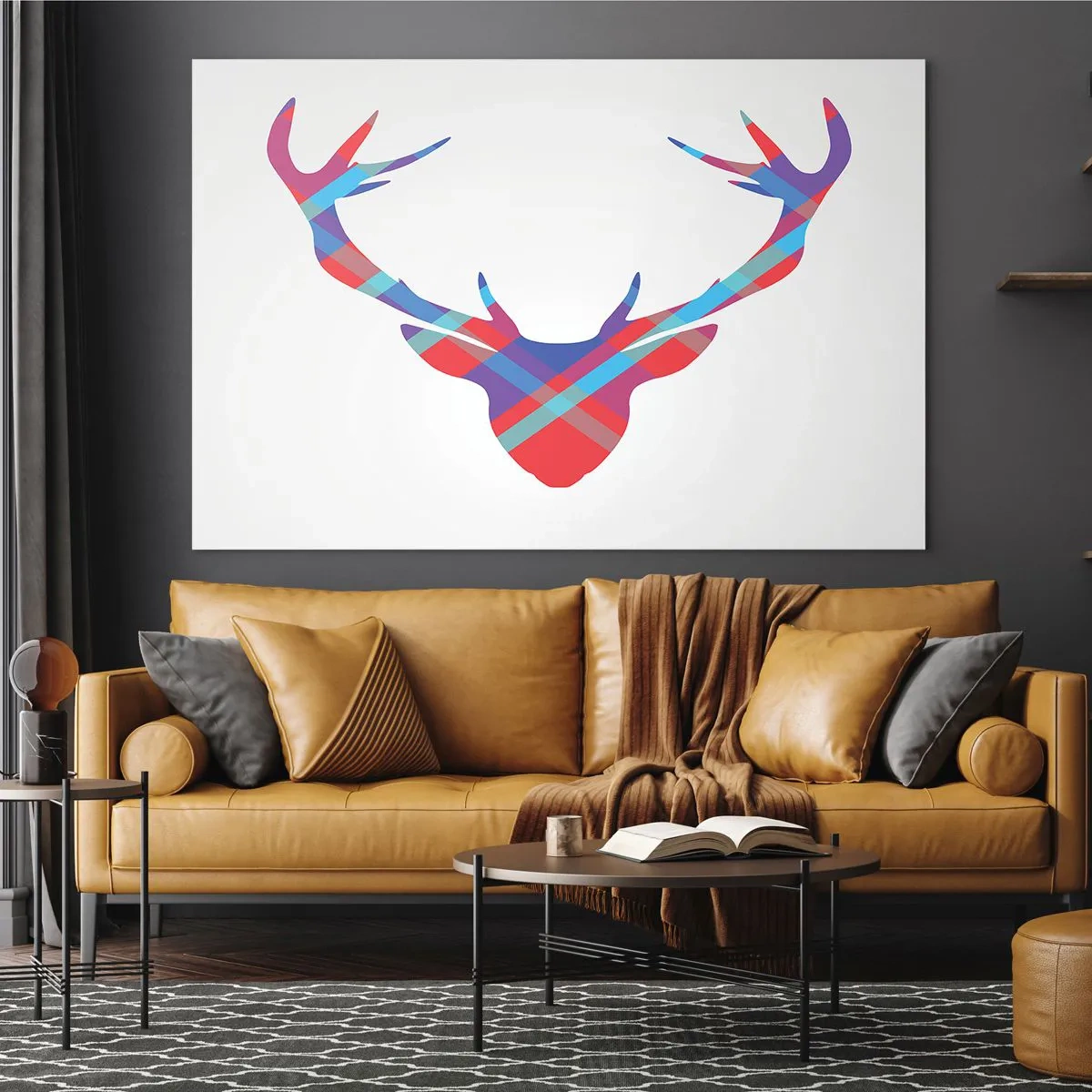 Schilderen op glas - Geometrisch beeld van een hert in pastelkleuren - 70x50cm - Schotse herten - Moderne wanddecoratie voor woonkamer en slaapkamer ARTTOR