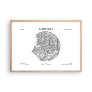 Een poster in een licht eiken lijst - Anatomie van Marseille - 70x50 cm