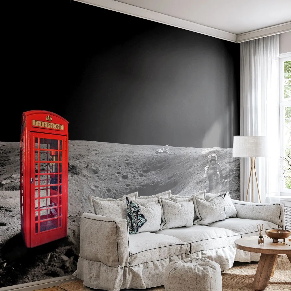 Fotobehang Standard Eco - Een kosmische grap - Abstractie, Maan, Astronaut - 300x210 cm