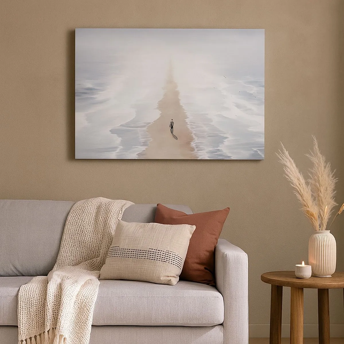 Schilderen op canvas - Een figuur op een eenzame weg te midden van een uitgestrekt waterlandschap - 70x50cm - Een gouden toekomst - Moderne wanddecoratie voor woonkamer en slaapkamer ARTTOR