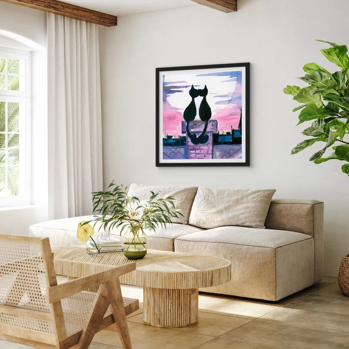 Poster in een zwarte lijst - Afspraak onder de maan - 50x50 cm