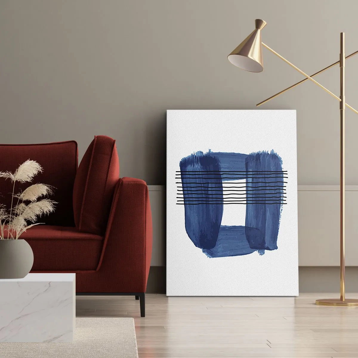 Schilderen op canvas - Blauwe en zwarte compositie - 70x100 cm