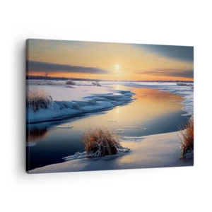 Schilderen op canvas - Winterlandschap met een rivier bij zonsondergang - 70x50cm - Winterse zonsondergang - Moderne wanddecoratie voor woonkamer en slaapkamer ARTTOR