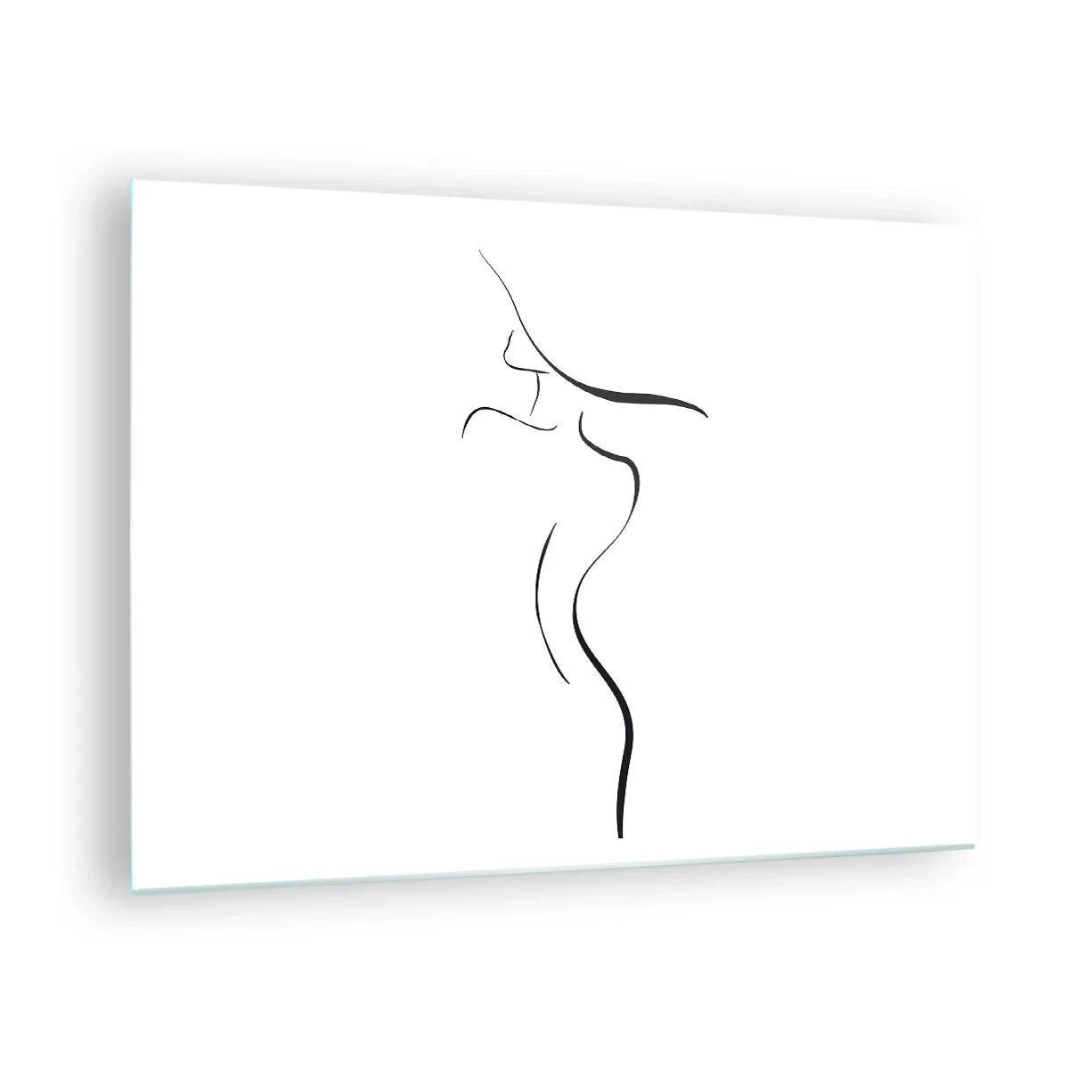 Schilderen op glas - Minimalistische omtrek van een vrouwelijk silhouet in zwart-wit - 70x50cm - Ongrijpbaar als een golf - Moderne wanddecoratie voor woonkamer en slaapkamer ARTTOR