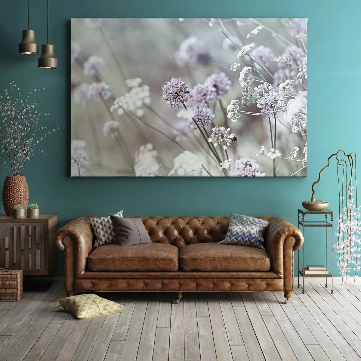 Schilderen op canvas - Delicate bloemen in pasteltinten - 70x50cm - Zoete filigrane kruiden - Moderne wanddecoratie voor woonkamer en slaapkamer ARTTOR