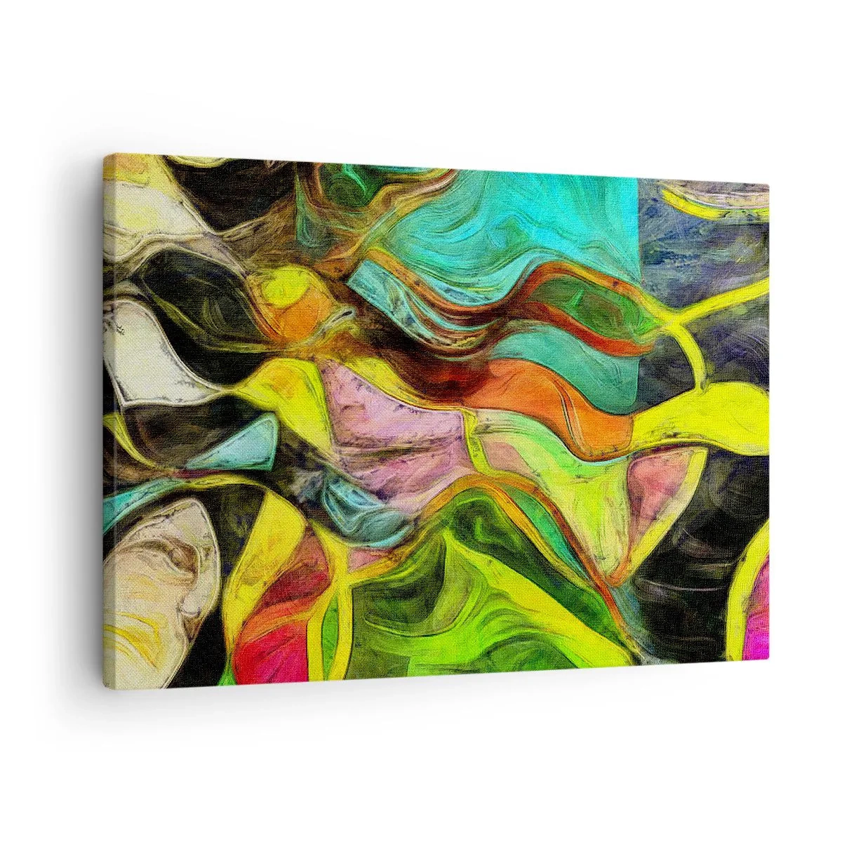Schilderen op canvas - Een abstracte compositie met kleurrijke vlekken en dynamische lijnen. - 70x50cm - Beweging is leven - Moderne wanddecoratie voor woonkamer en slaapkamer ARTTOR