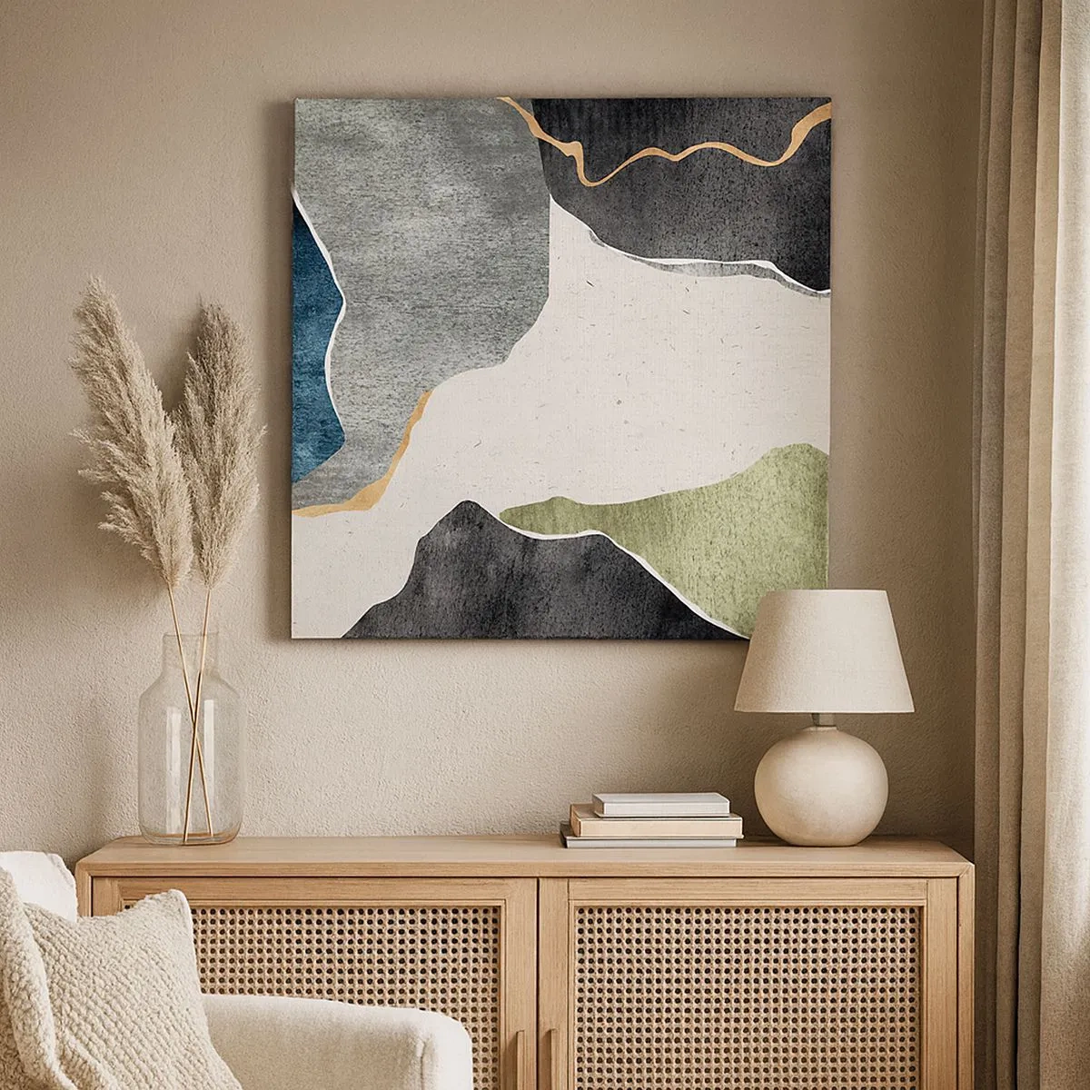 Schilderen op canvas - Mozaïekcompositie met gouddraad - 30x30 cm