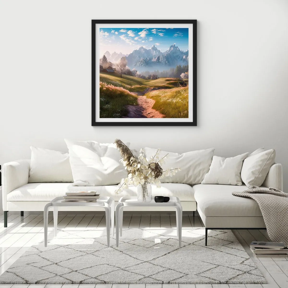 Poster in een zwarte lijst - Idyllische vallei - 30x30 cm