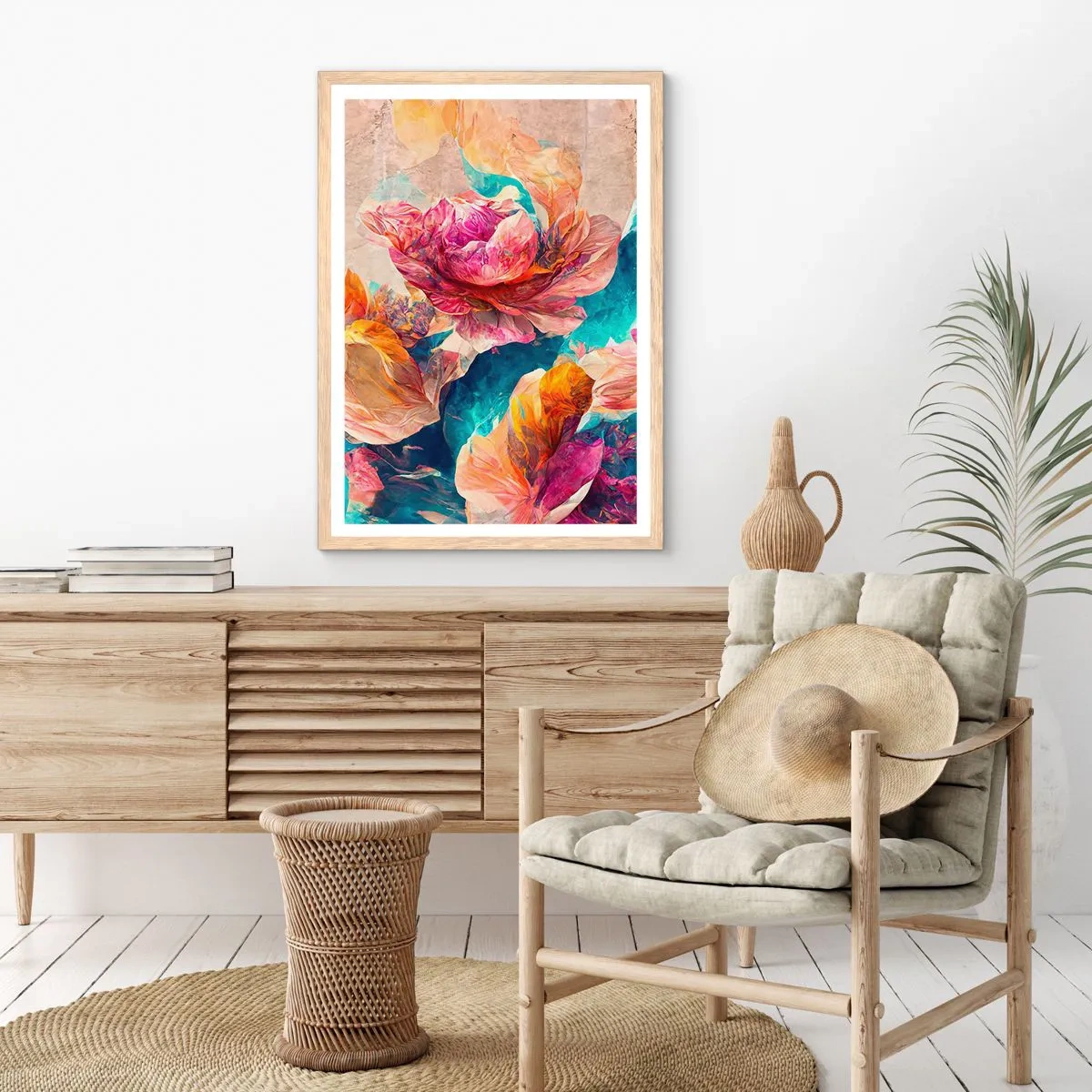 Een poster in een licht eiken lijst - Kleurrijke pracht van het boeket - 30x40 cm