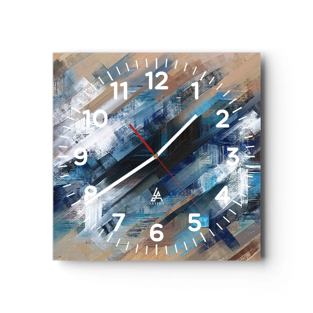 Wandklok - Klok - Op een blauwe diagonaal - 30x30 cm