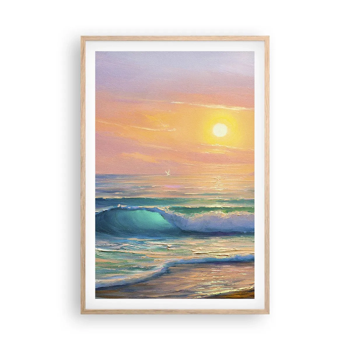 Een poster in een licht eiken lijst - Een turquoise lied van de golven - 61x91 cm