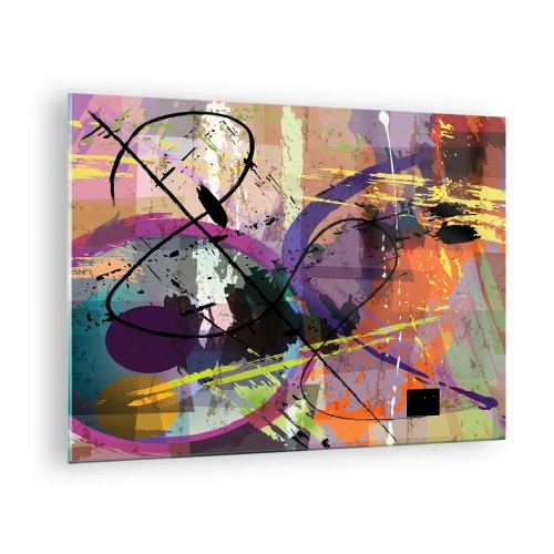 Schilderen op glas - Kleurrijke abstracte vormen en lijnen in een dynamische compositie - 70x50cm - Je kunt rechtdoor of rondom - Moderne wanddecoratie voor woonkamer en slaapkamer ARTTOR