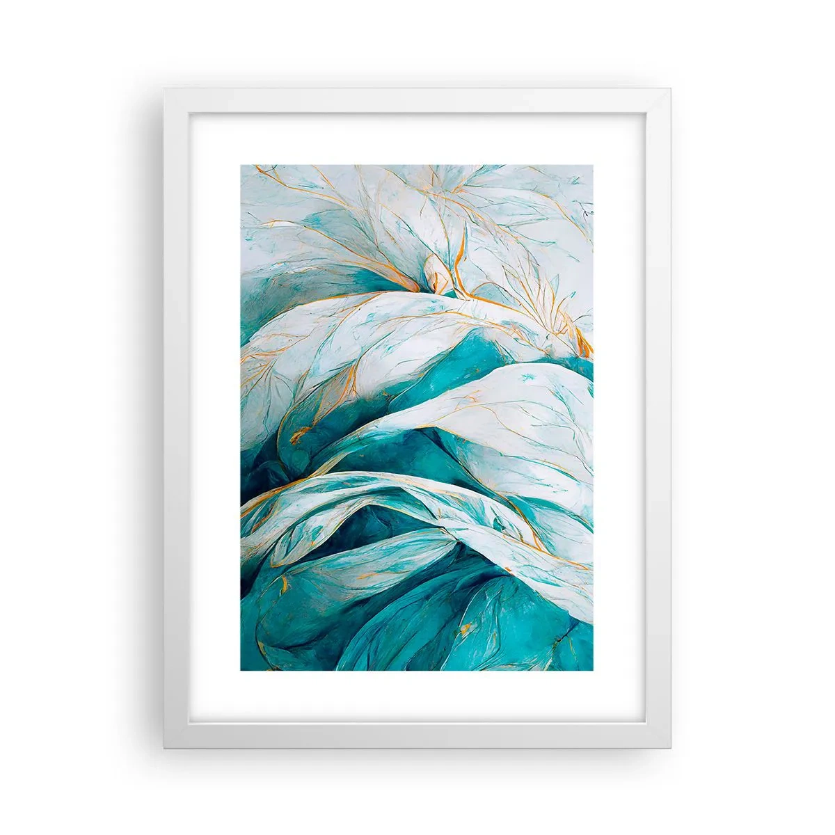 Poster in een witte lijst - Blauwe abstractie met een gouden motief - 30x40 cm