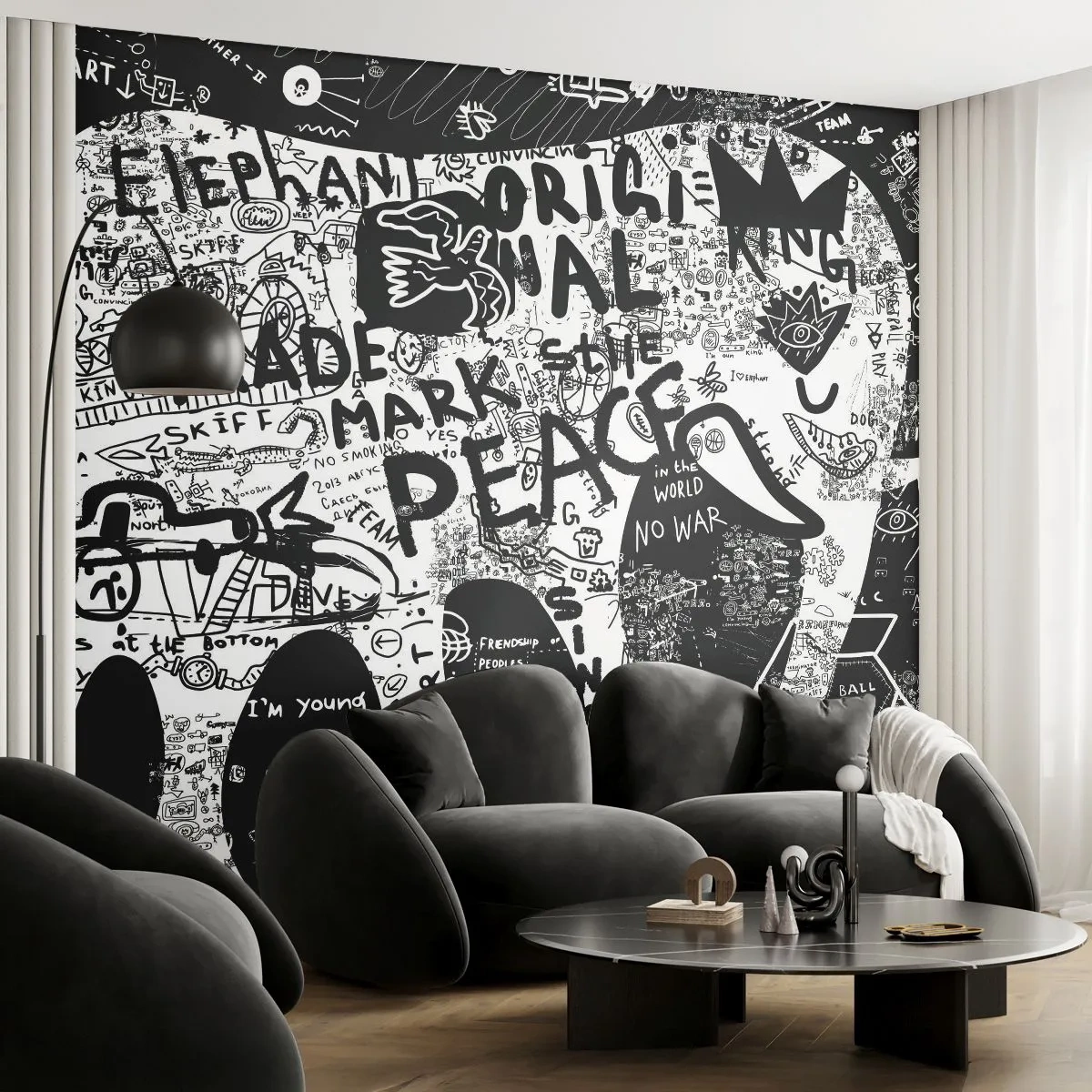 Zelfklevend Fotobehang Deluxe Sticker - Rijke straatwereld - Graffiti, Deel, Grafisch - 250x175 cm