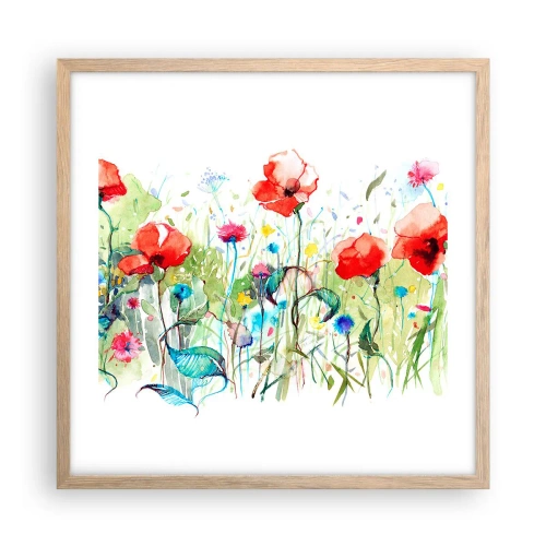 Een poster in een licht eiken lijst - Bloeiende meiweide - 50x50 cm