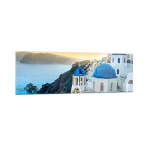 Schilderen op glas - Santorini - genesteld tegen de rotsen - 160x50 cm
