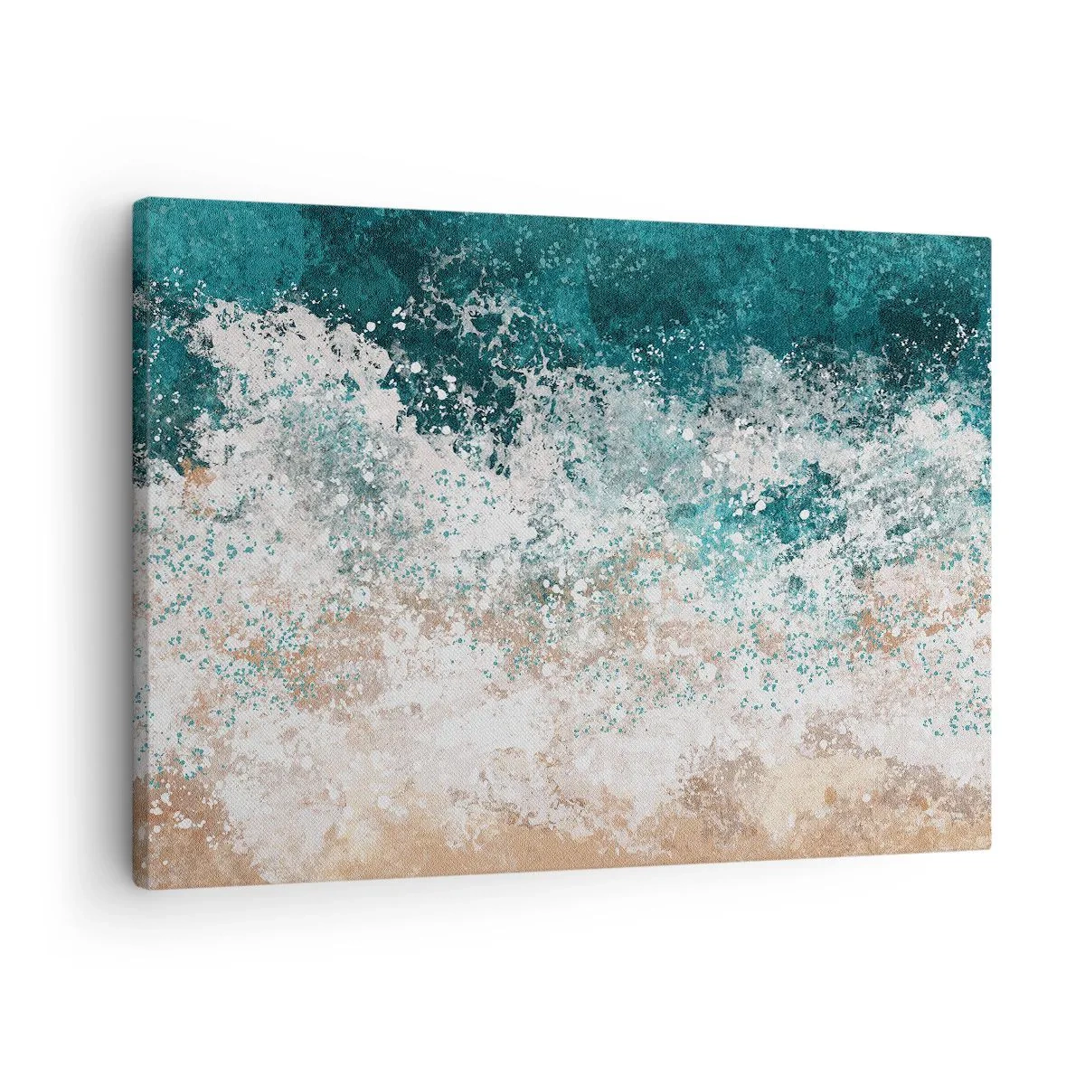 Schilderen op canvas - Abstracte zeegolf in turquoise en beige tinten - 70x50cm - Zeeverhalen - Moderne wanddecoratie voor woonkamer en slaapkamer ARTTOR