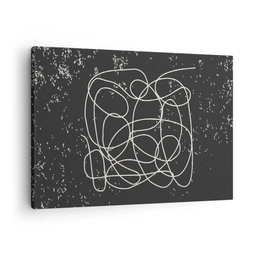 Schilderen op canvas - Abstracte lijn op een zwarte achtergrond met fijne details - 70x50cm - Dwalende gedachten - Moderne wanddecoratie voor woonkamer en slaapkamer ARTTOR