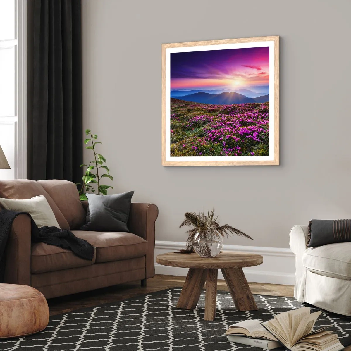 Een poster in een licht eiken lijst - Kruiden roken naar verse trossen van de velden - 60x60 cm