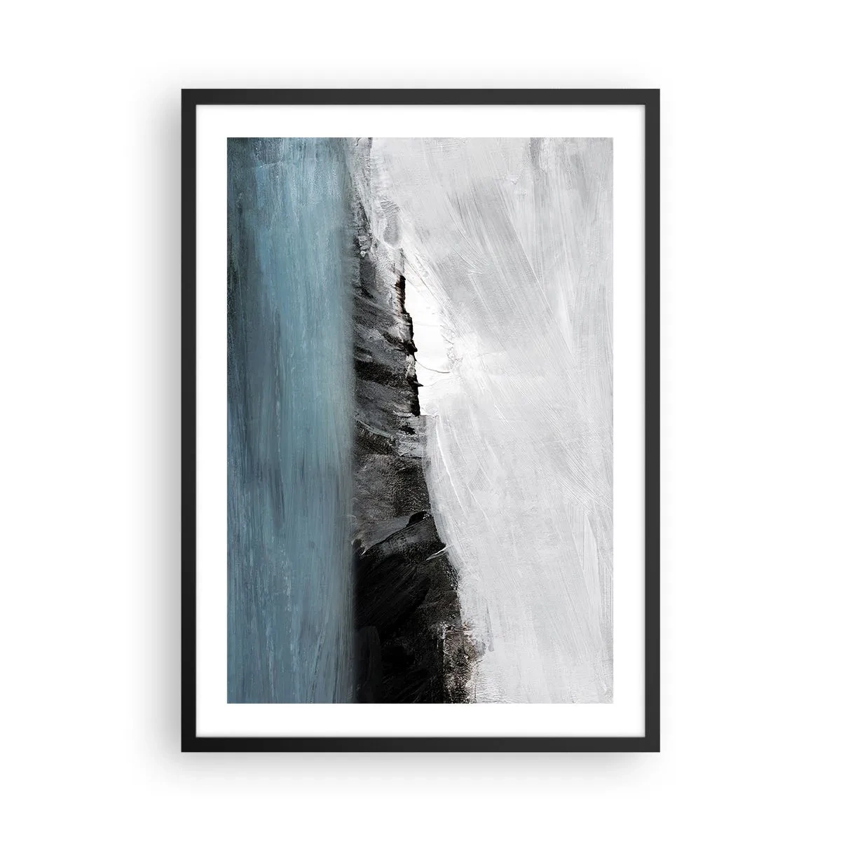 Poster in een zwarte lijst - Abstracte compositie van een rotsachtige kust en oceaan - 50x70cm - Water – aarde: botsing der elementen - Moderne wanddecoratie voor woonkamer en slaapkamer ARTTOR