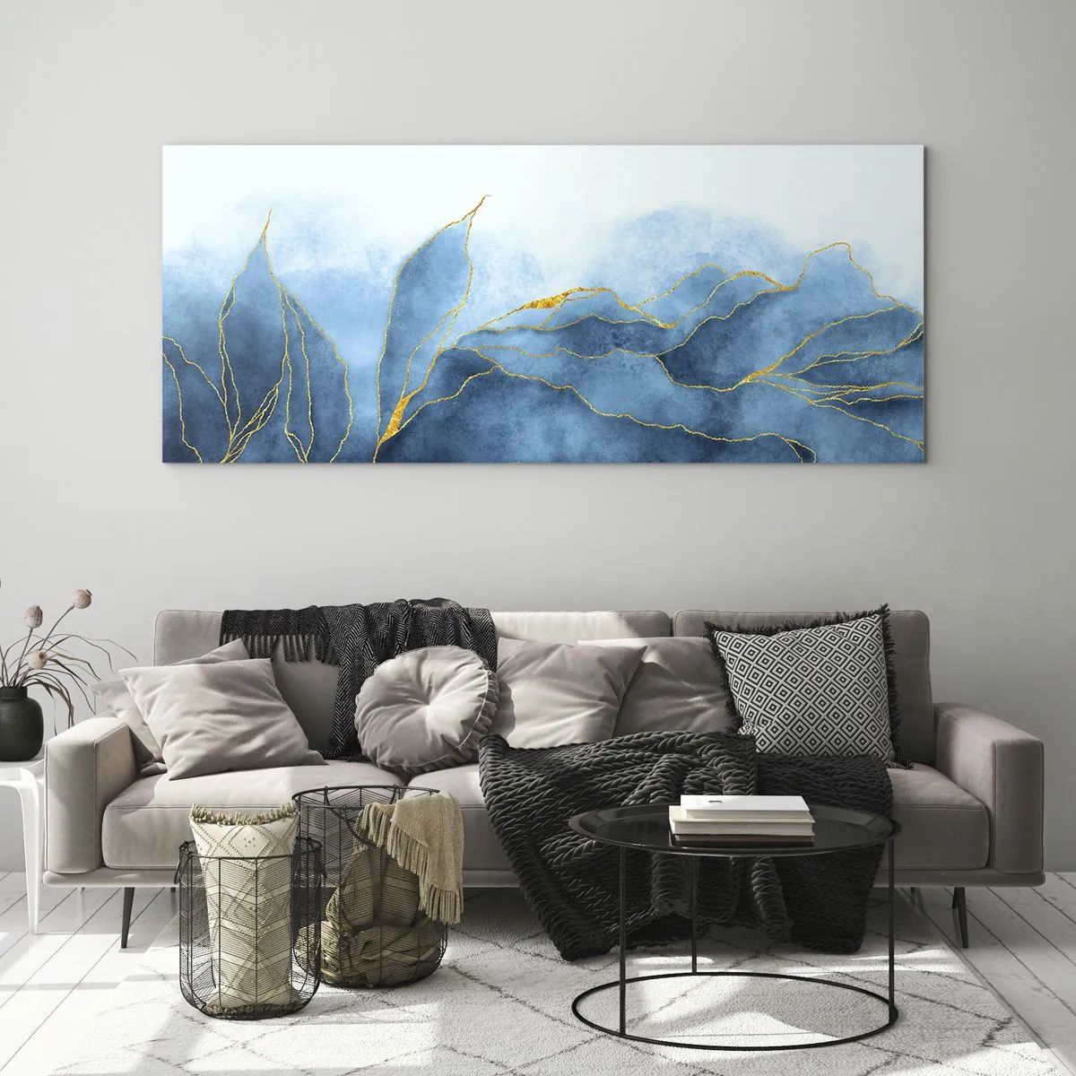 Schilderen op glas - Blauw in goud - 100x40 cm