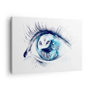 Schilderen op canvas - Een oog met een afbeelding van een uil in aquareltinten blauw - 70x50cm - Oog in oog met wildheid - Moderne wanddecoratie voor woonkamer en slaapkamer ARTTOR