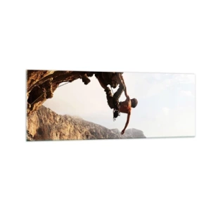 Schilderen op glas - De wereld gekrompen in een hand op een rotsblok  - 140x50 cm