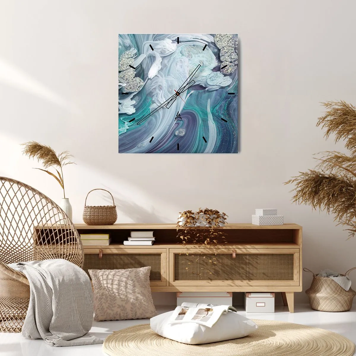 Wandklok - Klok - Stromingen van hemelsblauw - 30x30 cm