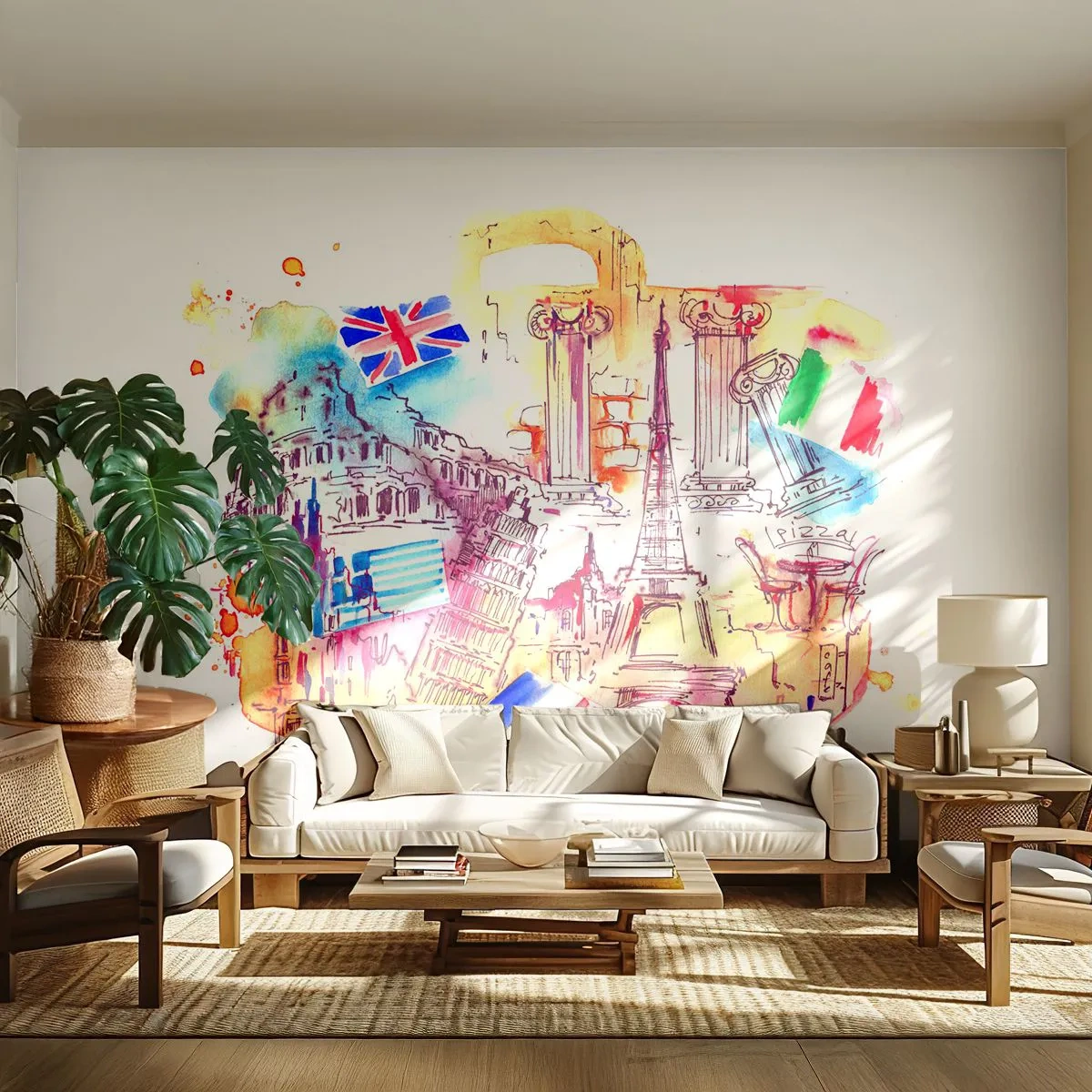Zelfklevend Fotobehang Deluxe Sticker - Europese tour - Abstractie, Reizen, Koffer - 250x175 cm