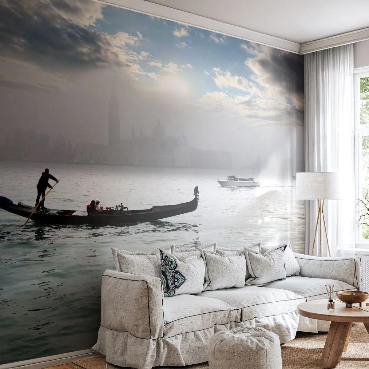 Fotobehang Premium Sand - Een fantastische stad van water en mist - Landschap, Stad, Venetië - 100x70 cm